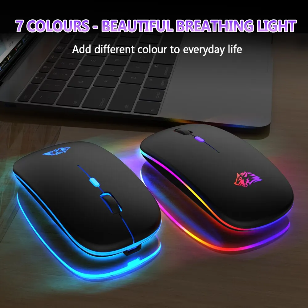 Wireless Mouse Bluetooth and 2.4GHz Dual Modes Rechargeable RGB Ergonomic Silent Click for PC iPad Laptop Cell Phone TV