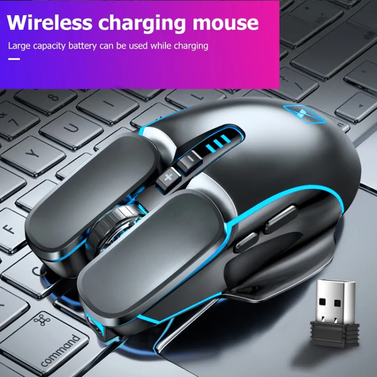 Rechargeable wireless mouse 2.4G mechanical mouse Gaming Mouse Rechargeable Wireless Mouse 2400 DPI Ergonomic 6 Keys RGB LED Mouse For Computer Fidelity design